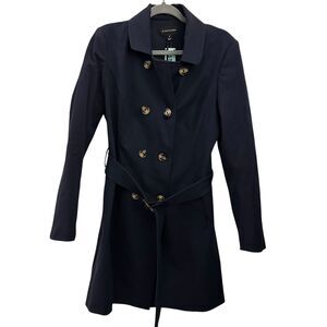 41 Hawthorn Stitch Fix Navy Blue Stretchy Long Trench Belted Jacket Size M NWT